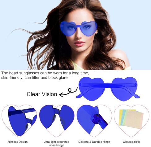 4 Pairs Black Heart Sunglasses for Women Rimless Heart Shaped Sunglasses Candy Color Heart Glasses for Party Favors in Kuwait