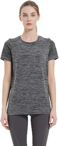 قمصان Hooxum للتمرين بأكمام قصيرة، قمصان رياضية للنساء، قمصان رياضية خفيفة الوزن ومسامية ويوجا وفتحة رقبة دائرية in Kuwait