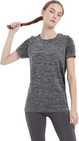 قمصان Hooxum للتمرين بأكمام قصيرة، قمصان رياضية للنساء، قمصان رياضية خفيفة الوزن ومسامية ويوجا وفتحة رقبة دائرية in Kuwait