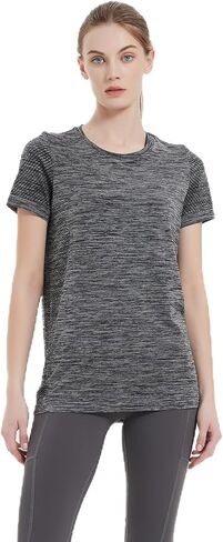 قمصان Hooxum للتمرين بأكمام قصيرة، قمصان رياضية للنساء، قمصان رياضية خفيفة الوزن ومسامية ويوجا وفتحة رقبة دائرية in Kuwait