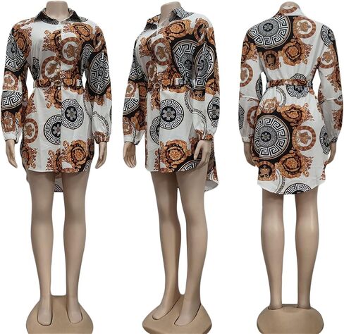 Women's Floral Button Down Shirt Dresses Casual Oversized Long Sleeve Button up Blouses Tops Mini Dress in Kuwait