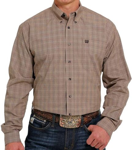 Cinch Men's Brown Checker Print Button-Down Khaki XL in Saudi Arabia