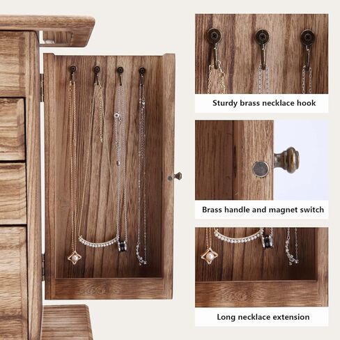 كيب فاين صندوق مجوهرات للنساء، صناديق مجوهرات خشبية ريفية مكونة من 4 طبقات ومنظمات للقلائد والاقراط والخواتم والاساور in Kuwait