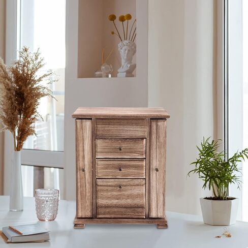 كيب فاين صندوق مجوهرات للنساء، صناديق مجوهرات خشبية ريفية مكونة من 4 طبقات ومنظمات للقلائد والاقراط والخواتم والاساور in Kuwait