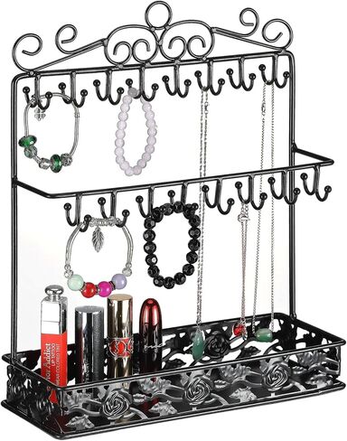 حامل مجوهرات معدني أسود من موكوم، حامل عقد مع 32 خطافًا وصينية للنساء in Kuwait