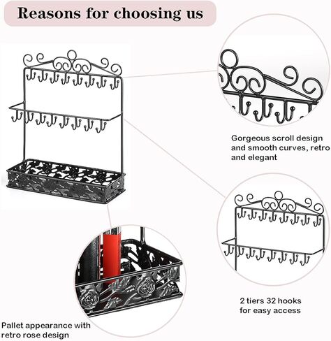 حامل مجوهرات معدني أسود من موكوم، حامل عقد مع 32 خطافًا وصينية للنساء in Kuwait