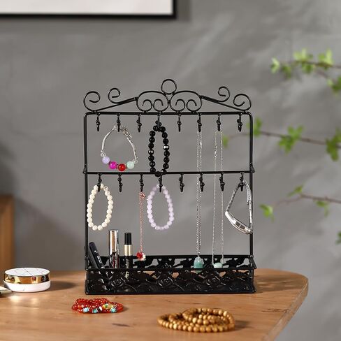 حامل مجوهرات معدني أسود من موكوم، حامل عقد مع 32 خطافًا وصينية للنساء in Kuwait