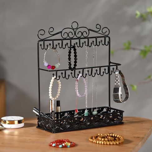 حامل مجوهرات معدني أسود من موكوم، حامل عقد مع 32 خطافًا وصينية للنساء in Kuwait