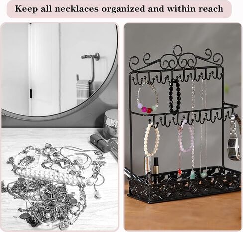 حامل مجوهرات معدني أسود من موكوم، حامل عقد مع 32 خطافًا وصينية للنساء in Kuwait