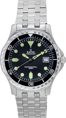 RATIO FreeDiver ساعة غوص ياقوت كريستال ياباني كوارتز تناظرية 200 متر مقاومة للماء ملابس رسمية غير رسمية ساعة غواص in Kuwait