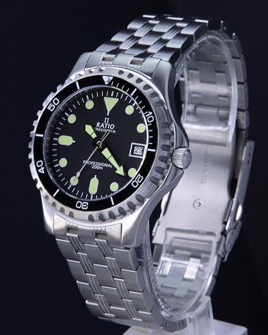 RATIO FreeDiver ساعة غوص ياقوت كريستال ياباني كوارتز تناظرية 200 متر مقاومة للماء ملابس رسمية غير رسمية ساعة غواص in Kuwait