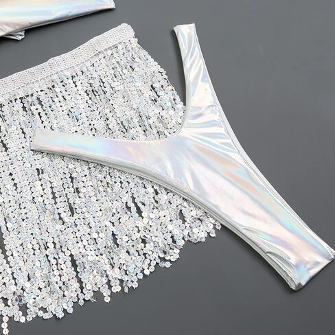 ملابس الهذيان للنساء مكونة من 3 قطع من ملابس السباحة بيكيني مجسمة مجموعة ترتر معدني تنورة الشاطئ لباس سباحة للمهرجانات in Kuwait