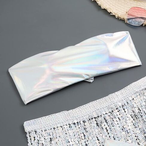 ملابس الهذيان للنساء مكونة من 3 قطع من ملابس السباحة بيكيني مجسمة مجموعة ترتر معدني تنورة الشاطئ لباس سباحة للمهرجانات in Kuwait