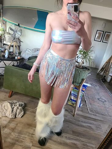 ملابس الهذيان للنساء مكونة من 3 قطع من ملابس السباحة بيكيني مجسمة مجموعة ترتر معدني تنورة الشاطئ لباس سباحة للمهرجانات in Kuwait