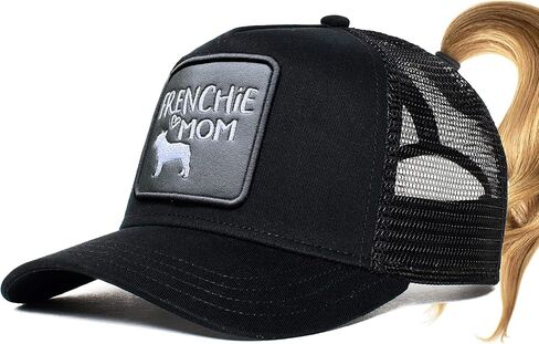 Desilanagn Frenchie Mom Embroidered French Bulldog Mama Gift Women's Baseball Hat Ponytail Hole Trucker Caps in Saudi Arabia