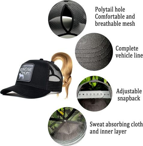 Desilanagn Frenchie Mom Embroidered French Bulldog Mama Gift Women's Baseball Hat Ponytail Hole Trucker Caps in Saudi Arabia