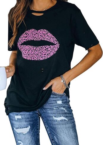 Uusollecy Womens Leopard Printed T Shirt Summer Short Sleeve Shirts Loose Casual Tops Crewneck Tee Top Blouses in Kuwait