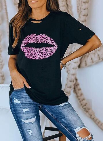 Uusollecy Womens Leopard Printed T Shirt Summer Short Sleeve Shirts Loose Casual Tops Crewneck Tee Top Blouses in Kuwait