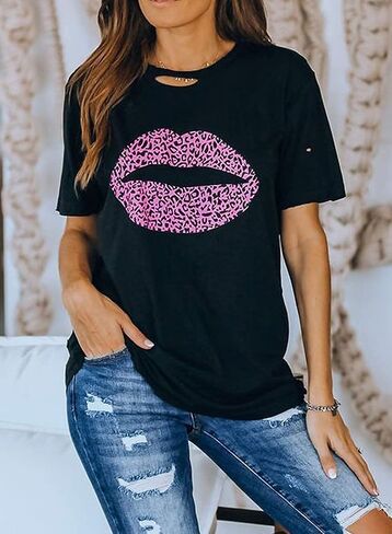 Uusollecy Womens Leopard Printed T Shirt Summer Short Sleeve Shirts Loose Casual Tops Crewneck Tee Top Blouses in Kuwait