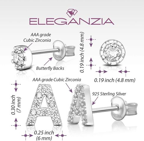 ELEGANZIA Initial Earrings For Women Sterling Silver Nickel Free Earrings For Women, Alphabets Letters Earrings for Girls A-Z Earrings Studs For Women Mom Kid Girlfriend in Saudi Arabia