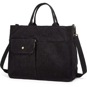 Corduroy Tote Bag for Women Girl Casual Shoulder Handbags Crossbody Bag with Zipper and Outer Pocket