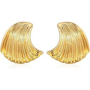 WOWORAMA Gold Statement Earrings for Women Gold Seashell Flower Earrings Boho Textured Ocean Wave Earrings Irregular Exaggerated Geometric Swirl Earrings