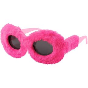 FEISEDY Plush Fuzzy Oval Sunglasses Women Y2K Punk Soft Velvet Shades Ladies Handmade Party Masquerade Eyewear B9085