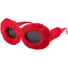 FEISEDY Plush Fuzzy Oval Sunglasses Women Y2K Punk Soft Velvet Shades Ladies Handmade Party Masquerade Eyewear B9085