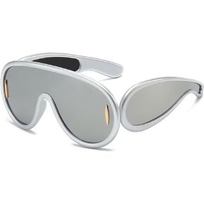 PORADAY Fashion Wave Mask Sunglasses for Women Men Trendy Oversized Sun Glasses Luxury Designer Y2K Punk Shades