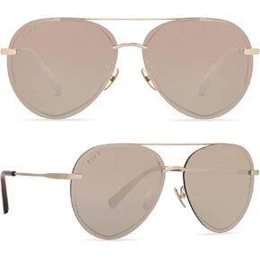 DIFF Lenox Designer Oversized Aviator Sunglasses for Women UV400 Protection, Gold Stainless Steel Frames
