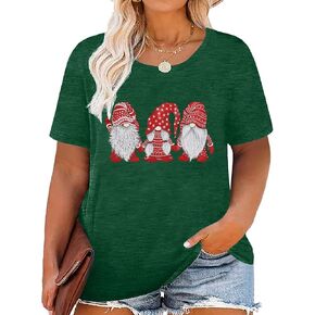 Plus Size Women Christmas Shirt Three Little Gnomes Santa Graphic Tee Cute Short Sleeve Letter Printed Tops in Saudi Arabia