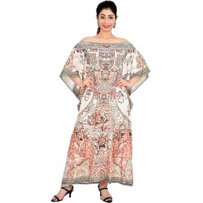 ANJANIYA Kimono Maxi Dress Floral Long Kaftan Plus Size Caftan Gown Nightdress Kimono Women