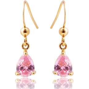 Dangle Drop Pierced Earrings with Pear Cut CZ in 18K Yellow Gold Plated, Simple Modern Elegant
