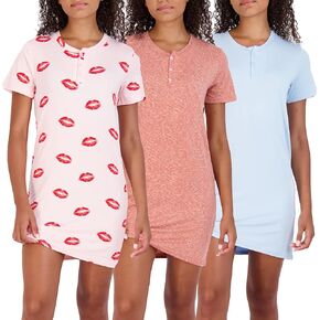 Real Essentials Ladies Yummy SS Henley Nightshirt