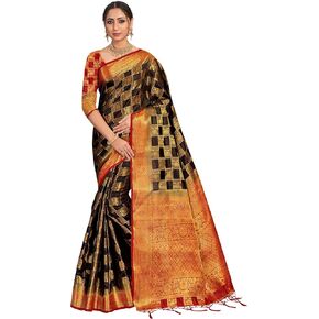 الساري الهندي للنساء من باناراسي آرت الحرير المنسوج ساري | ساري هندي تقليدي هدية زفاف ديوالي مع بلوزة غير مخيطة in Kuwait