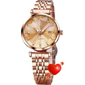 OLEVS Women Watch Diamond Luxury Dress Rose Gold Wrist Watch Stainless Steel Luminous Waterproof Date Watch