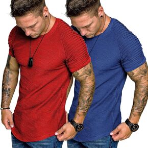 COOFANDY Mens 2 Packs Fitted T-Shirts Pleats Sleeve Muscle Workout Shirt Longline Gym Tee in Kuwait