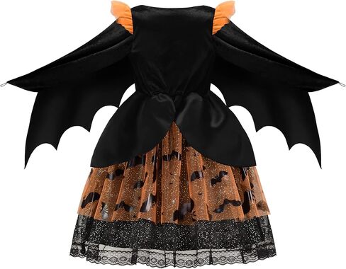 ReliBeauty Bat Costume for Girls with Wings,Bat Headbands Halloween Costume Dress Up,Black & Orange in Kuwait