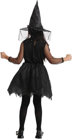 فستان تنكري ساحرة مضيء من أومبيفيل للفتيات والأطفال في الهالوين زي الأميرة الداكنة مع قبعة مدببة وجوارب عصا سحرية in Kuwait