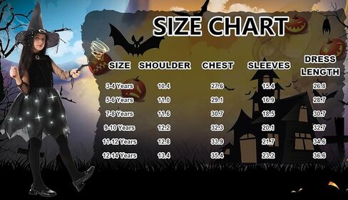 فستان تنكري ساحرة مضيء من أومبيفيل للفتيات والأطفال في الهالوين زي الأميرة الداكنة مع قبعة مدببة وجوارب عصا سحرية in Kuwait