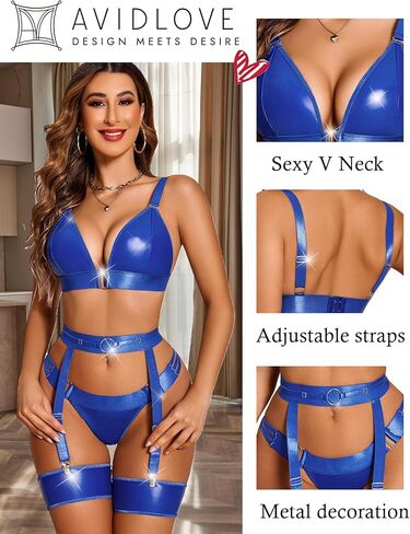 Avidlove Women Lingerie Set Leather Garter 5 Piece Bra and Panty Set Babydoll in Kuwait