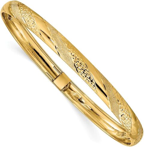Solid 14k Yellow Gold Twisted Diamond-Cut Flexible Bangle Cuff Bracelet 7.5" (Width = 6mm) in Saudi Arabia