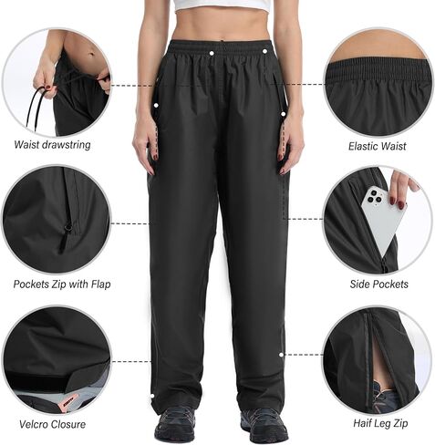 Ourcan Rain Pants Women Waterproof Pants Lightweight Breathable Hiking Cycling Outdoor with Pocket in Kuwait