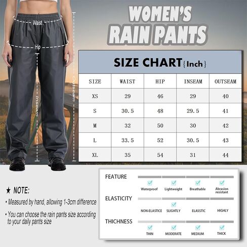 Ourcan Rain Pants Women Waterproof Pants Lightweight Breathable Hiking Cycling Outdoor with Pocket in Kuwait