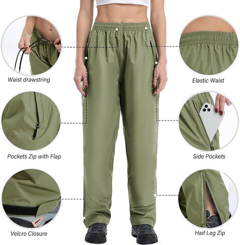 Ourcan Rain Pants Women Waterproof Pants Lightweight Breathable Hiking Cycling Outdoor with Pocket in Kuwait