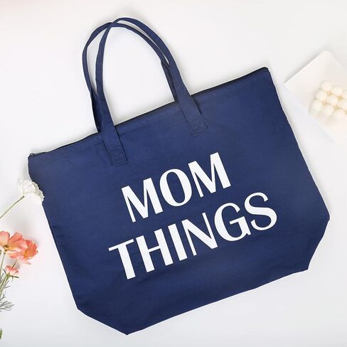 Ugiftcorner Baby Shower Gifts for Mom Tote Bag Mommy Bag for Hospital Mom Things Mom to Be Gifts Christmas Mothers Day Gifts for New Mom Canvas Shoulder Bag with Interior Pocket Cotton Navy Blue in Kuwait