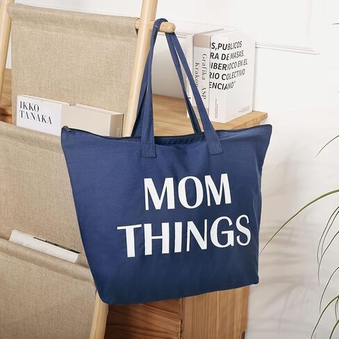 Ugiftcorner Baby Shower Gifts for Mom Tote Bag Mommy Bag for Hospital Mom Things Mom to Be Gifts Christmas Mothers Day Gifts for New Mom Canvas Shoulder Bag with Interior Pocket Cotton Navy Blue in Kuwait