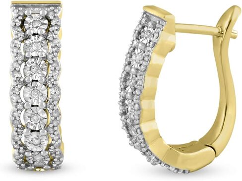 أقراط دائرية من الألماس على شكل حرف U للنساء من Femme Luxe 0.35 قيراط، مطلية بالذهب عيار 14 قيراط من الفضة الإسترلينية عيار 925، لا تسبب الحساسية in Kuwait