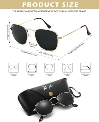 Pro Acme Vintage Square Sunglasses,Classic Glass Lens Metal Frame Retro Trendy Shade Sun Glasses in Kuwait