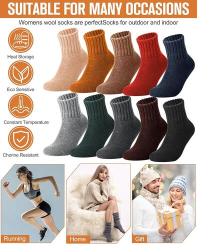 Hoosige 10 Pairs Vintage Winter Boots Socks for Women Wool Socks Thick Warm Crew Socks Hiking US Size 5-9 Soft Cozy Athletic Knit Thermal Socks for Hiking Sports Gifts in Kuwait